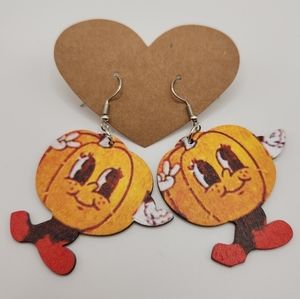 Animated Pumpkin Wooden Earrings